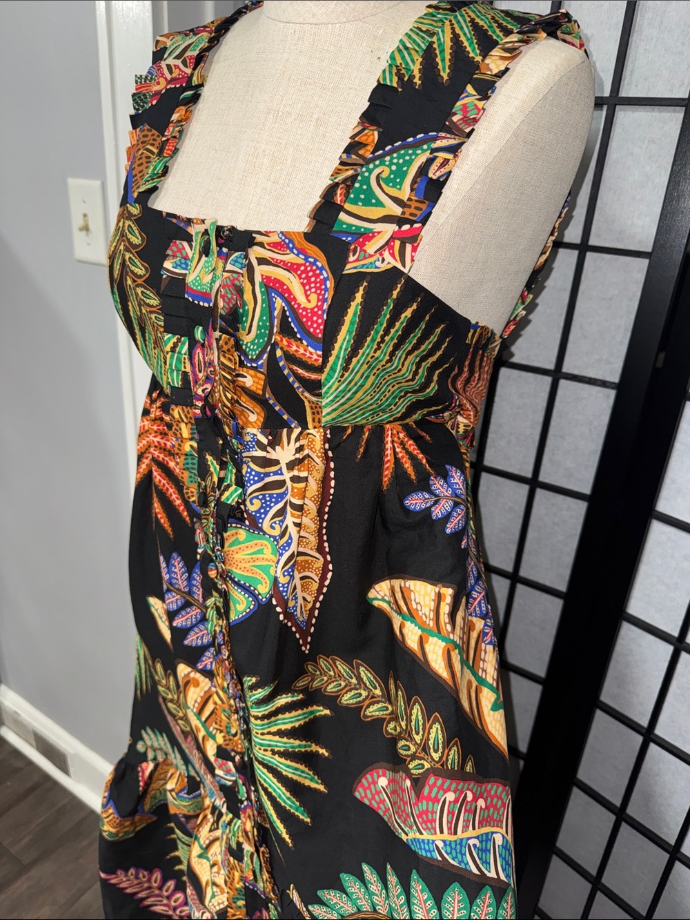 Farm Rio XxS Cool Foliage Black Sleeveless Maxi Dress - Picture 10 of 12